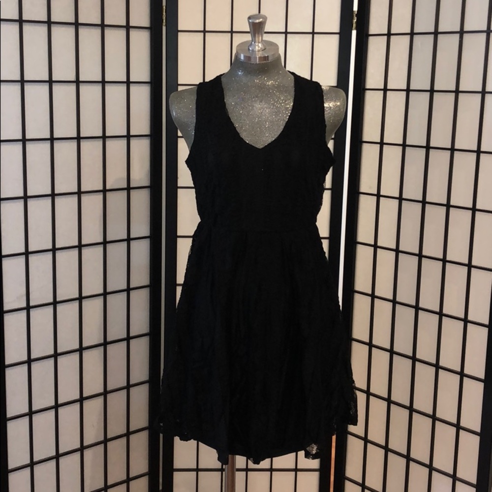 Black Lace Shear Back A Line Dress NEW